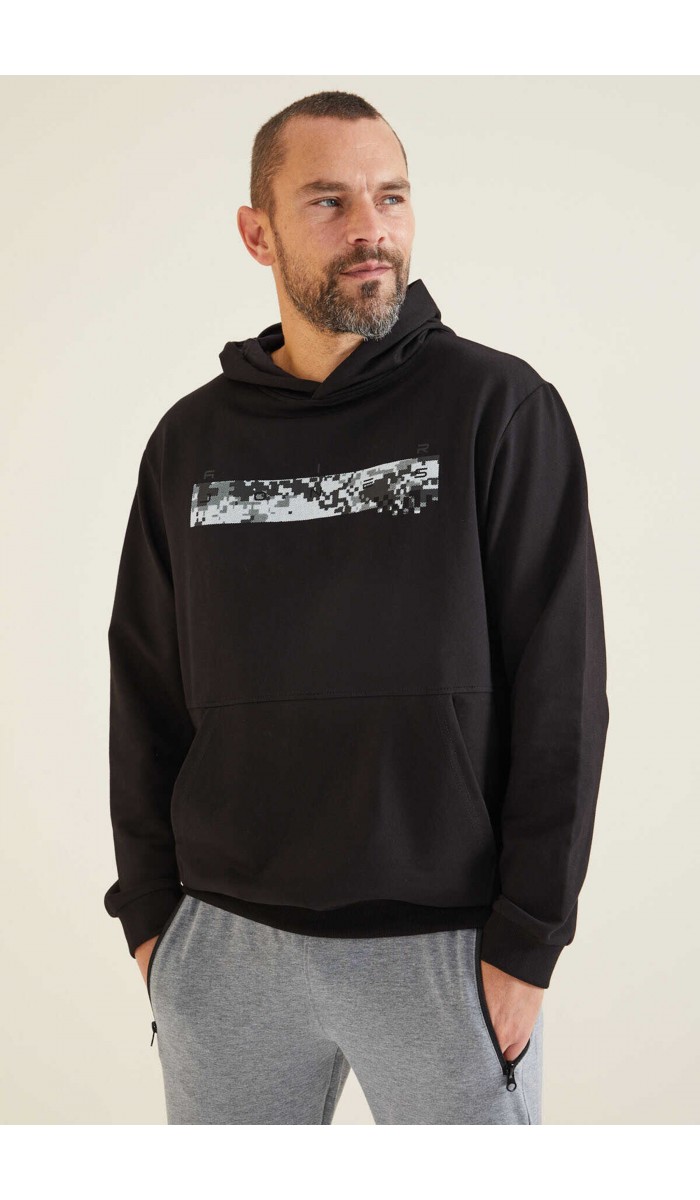 Erkek Siyah Kapşonlu Sweatshirt 