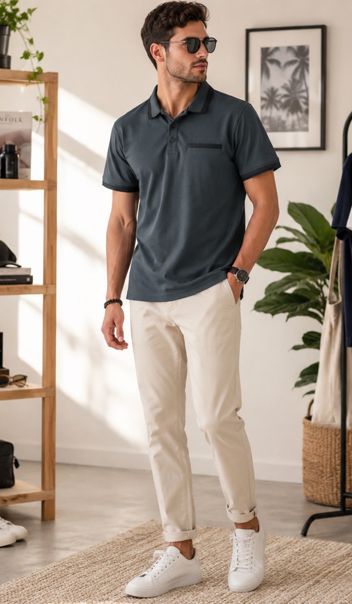 Erkek Antrasit Polo Yaka T-Shirt 