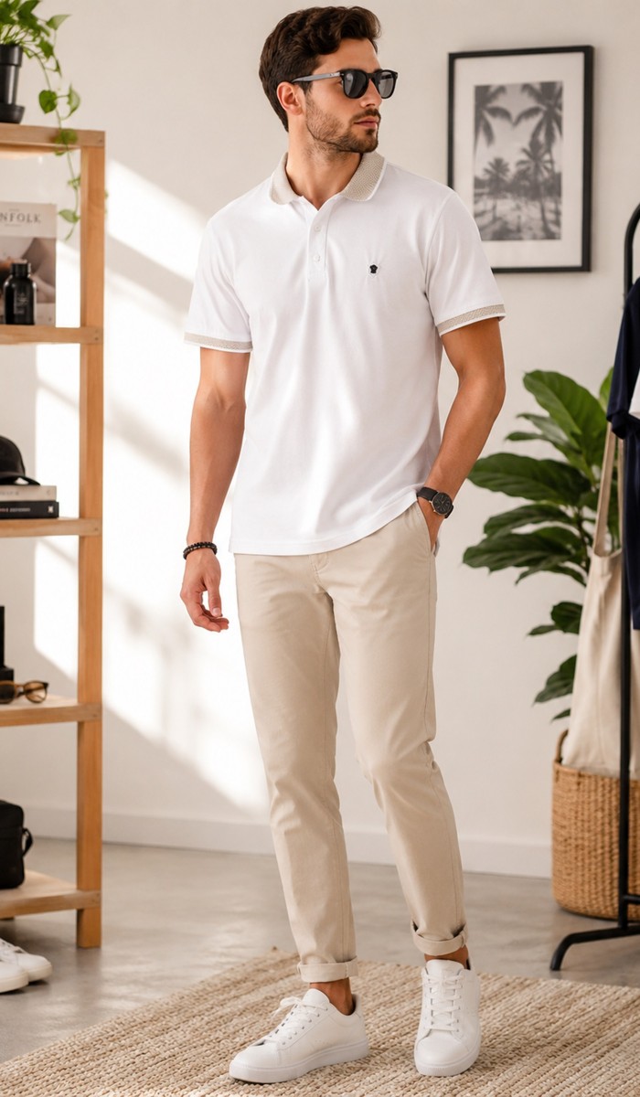Erkek Beyaz Polo Yaka T-Shirt