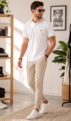 Erkek Beyaz Polo Yaka T-Shirt