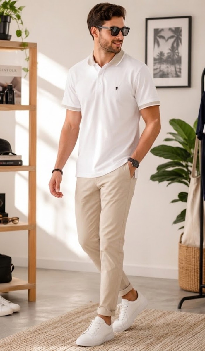 Erkek Beyaz Polo Yaka T-Shirt