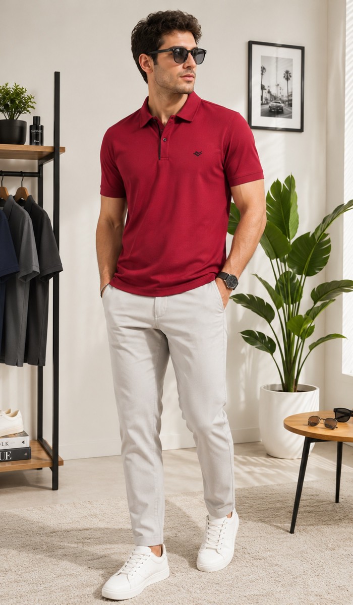 Erkek Bordo Polo Yaka T-Shirt 