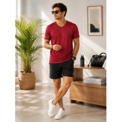 Erkek Bordo V Yaka T-Shirt 