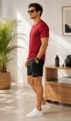 Erkek Bordo V Yaka T-Shirt Erkek Bordo V Yaka T-Shirt