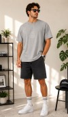 Erkek Gri O Yaka Basic T-Shirt