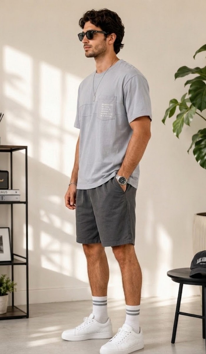 Erkek Gri O Yaka Basic T-Shirt Erkek Gri O Yaka Basic T-Shirt