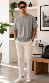 Erkek Gri O Yaka Basic T-Shirt Erkek Gri O Yaka Basic T-Shirt