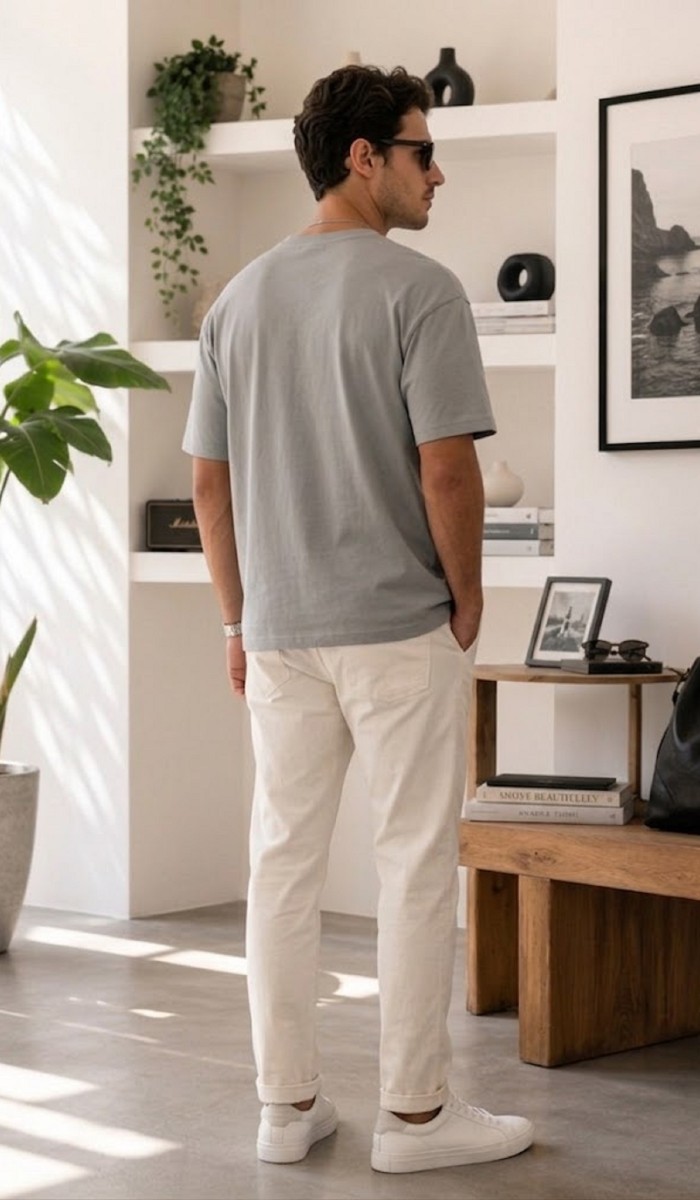 Erkek Gri O Yaka Basic T-Shirt Erkek Gri O Yaka Basic T-Shirt