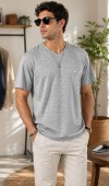 Erkek Gri V Yaka Slim Fit T-Shirt Erkek Gri V Yaka Slim Fit T-Shirt