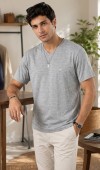 Erkek Gri V Yaka Slim Fit T-Shirt Erkek Gri V Yaka Slim Fit T-Shirt