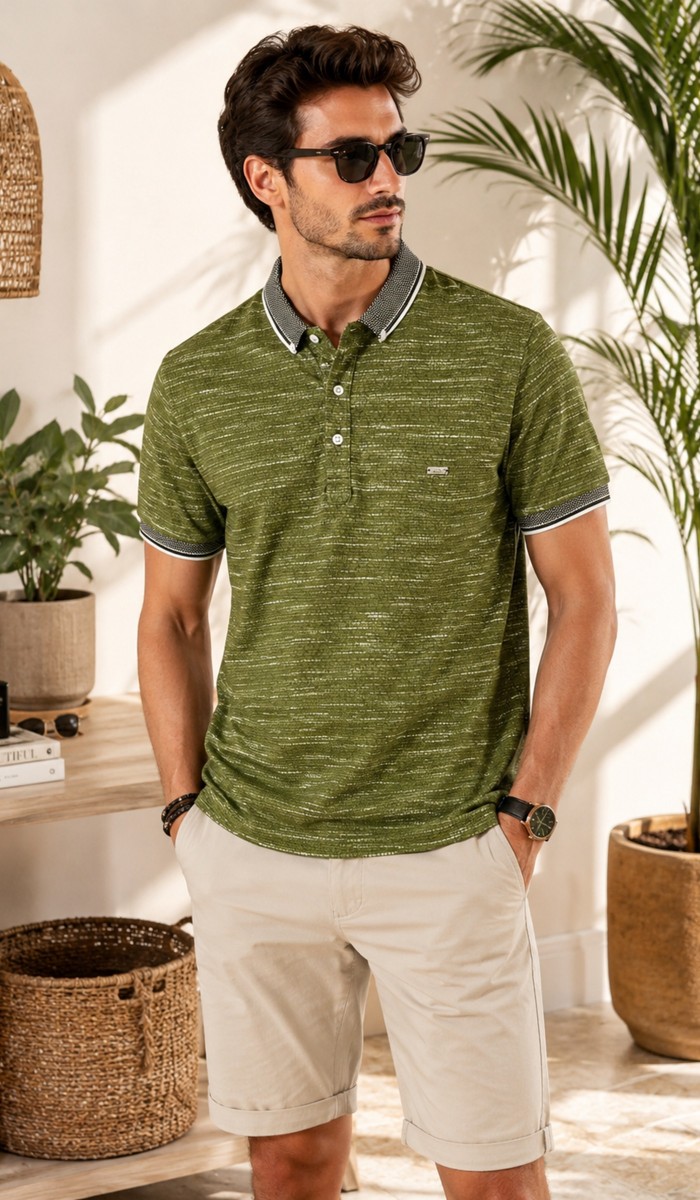 Erkek Haki Polo Yaka T-Shirt
