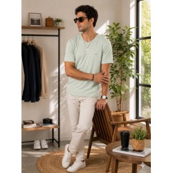 Erkek Haki V Yaka Slim Fit T-Shirt 
