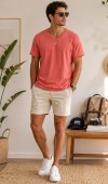 Erkek Nar Çiçeği V Yaka Slim Fit T-Shirt