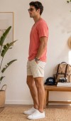 Erkek Nar Çiçeği V Yaka Slim Fit T-Shirt