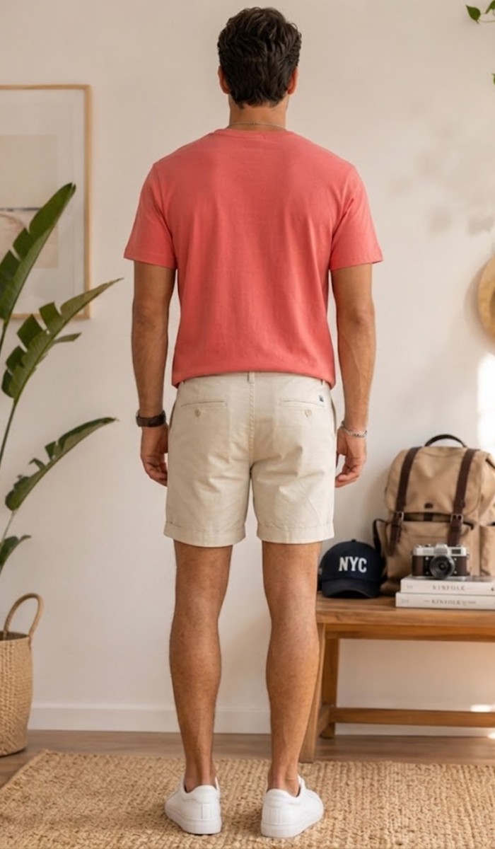 Erkek Nar Çiçeği V Yaka Slim Fit T-Shirt