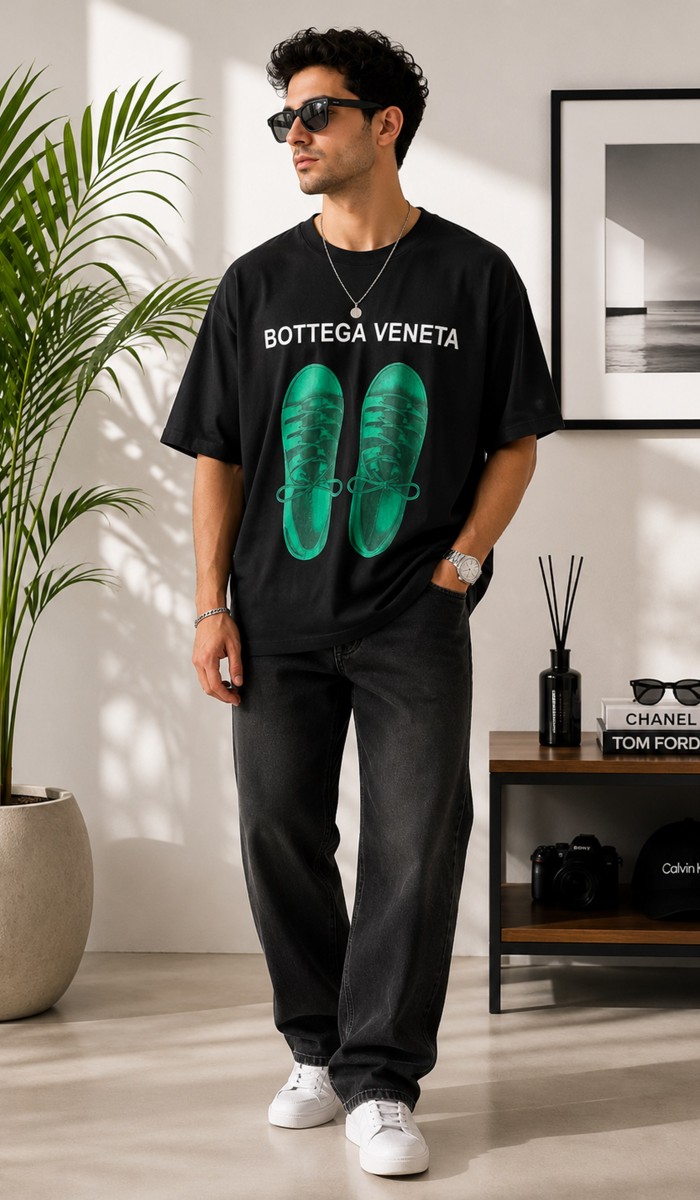 Erkek Siyah Oversize T-Shirt 