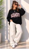 Kadın Siyah Bisiklet Yaka Sweatshirt