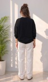 Kadın Siyah Bisiklet Yaka Sweatshirt