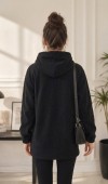 Kadın Siyah Kapşonlu Polar Sweatshirt