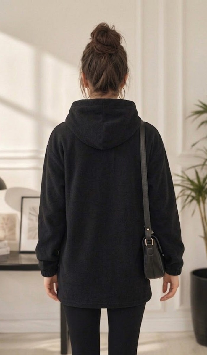 Kadın Siyah Kapşonlu Polar Sweatshirt