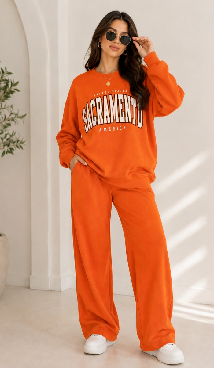 Kadın Turuncu Bisiklet Yaka Sweatshirt 