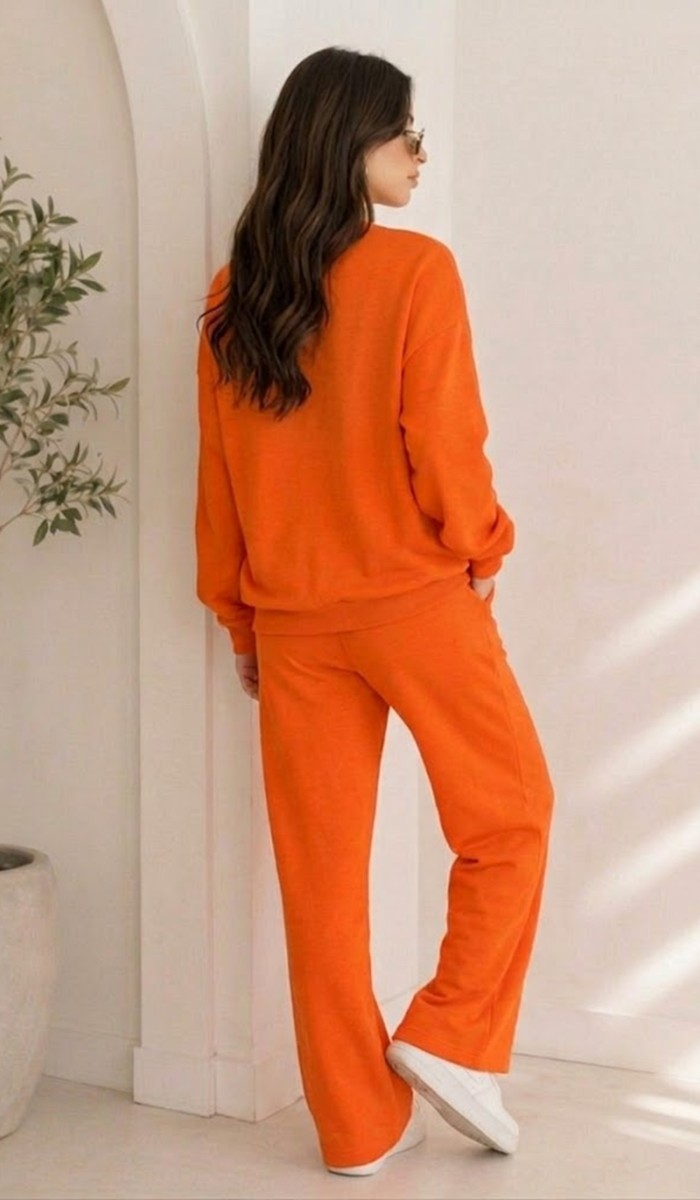 Kadın Turuncu Bisiklet Yaka Sweatshirt