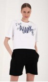 Kadın Beyaz Baskılı Drop T-Shirt