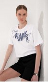 Kadın Beyaz Baskılı Drop T-Shirt