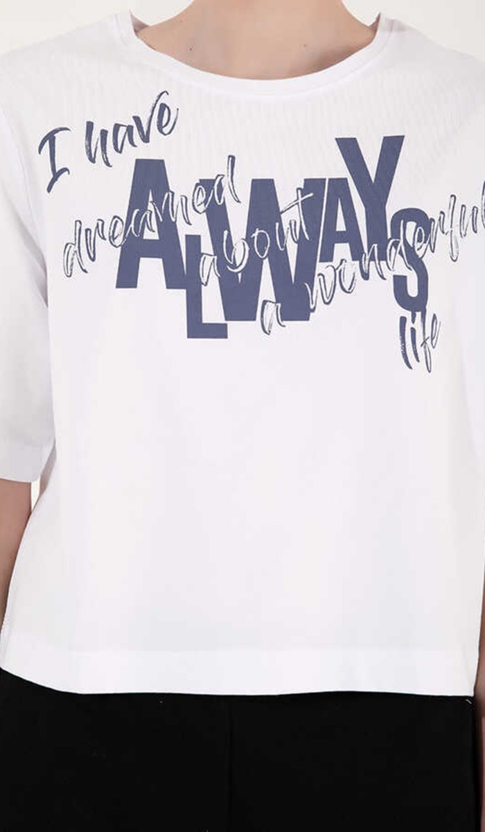 Kadın Beyaz Baskılı Drop T-Shirt