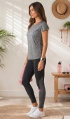 Kadın Gri Bisiklet Yaka Basic T-Shirt