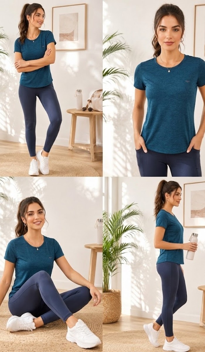 Kadın Turkuaz Bisiklet Yaka Basic T-Shirt Kadın Turkuaz Bisiklet Yaka Basic T-Shirt