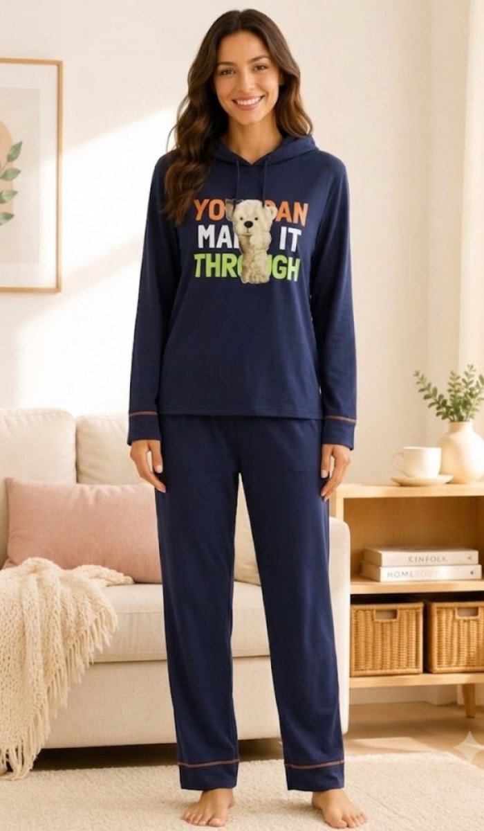 Kadın Lacivert Kapşonlu Pijama Takımı