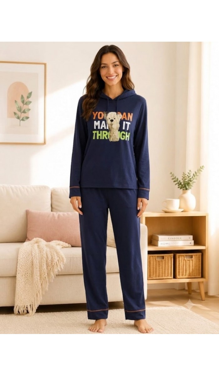 Kadın Lacivert Kapşonlu Pijama Takımı Kadın Lacivert Kapşonlu Pijama Takımı