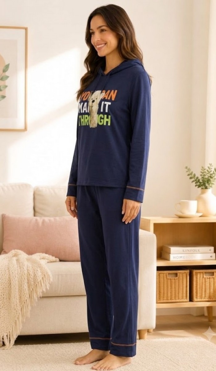 Kadın Lacivert Kapşonlu Pijama Takımı Kadın Lacivert Kapşonlu Pijama Takımı