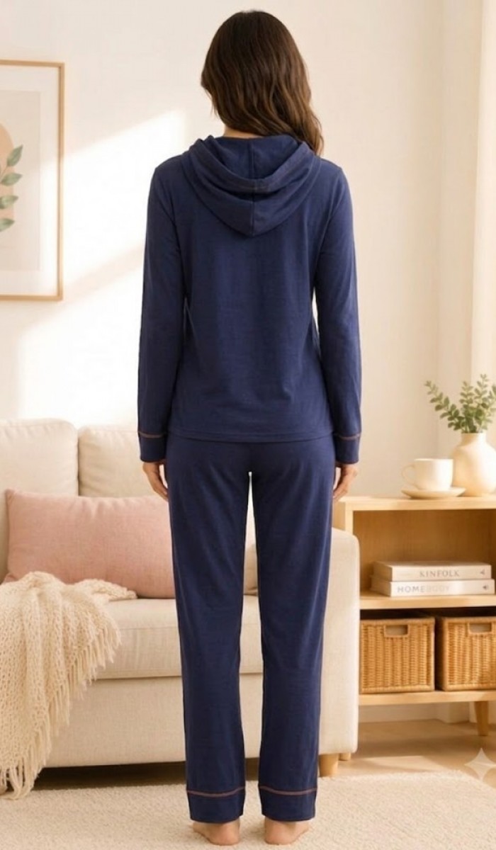 Kadın Lacivert Kapşonlu Pijama Takımı Kadın Lacivert Kapşonlu Pijama Takımı