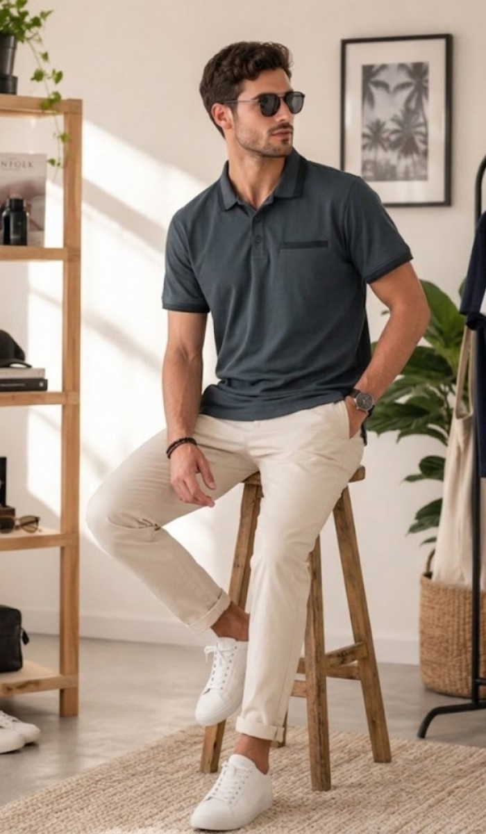 Erkek Antrasit Polo Yaka T-Shirt
