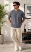Erkek Antrasit Bisiklet Yaka Basic T-Shirt