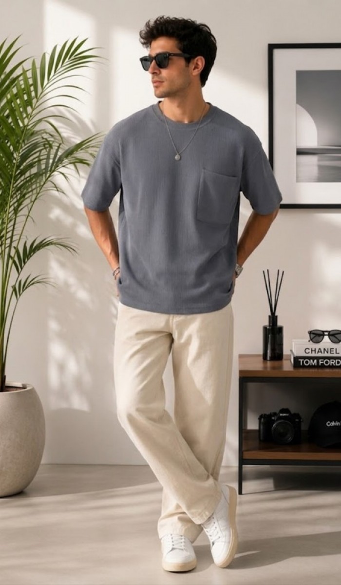 Erkek Antrasit Bisiklet Yaka Basic T-Shirt