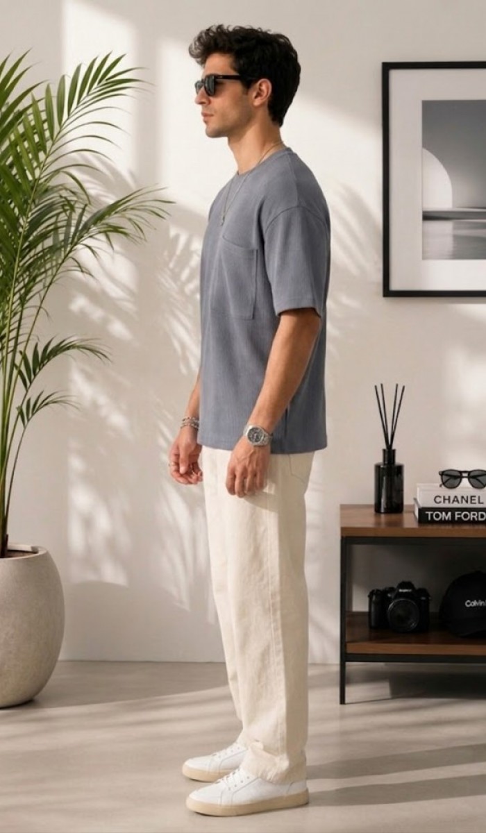 Erkek Antrasit Bisiklet Yaka Basic T-Shirt