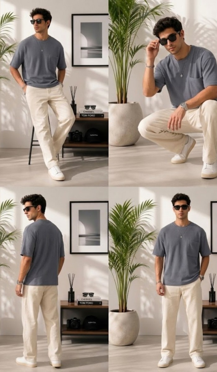 Erkek Antrasit Bisiklet Yaka Basic T-Shirt
