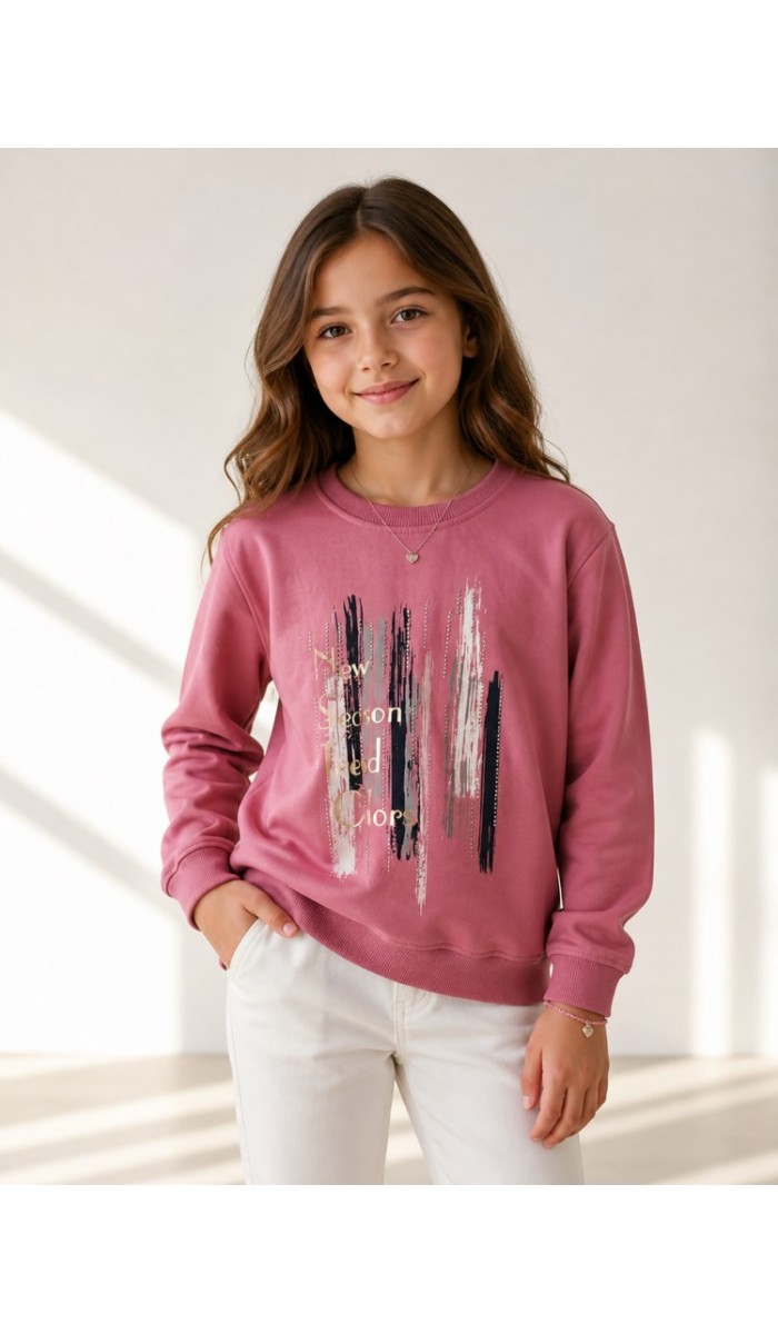 Kız Çocuk Gül Kurusu Sweatshirt