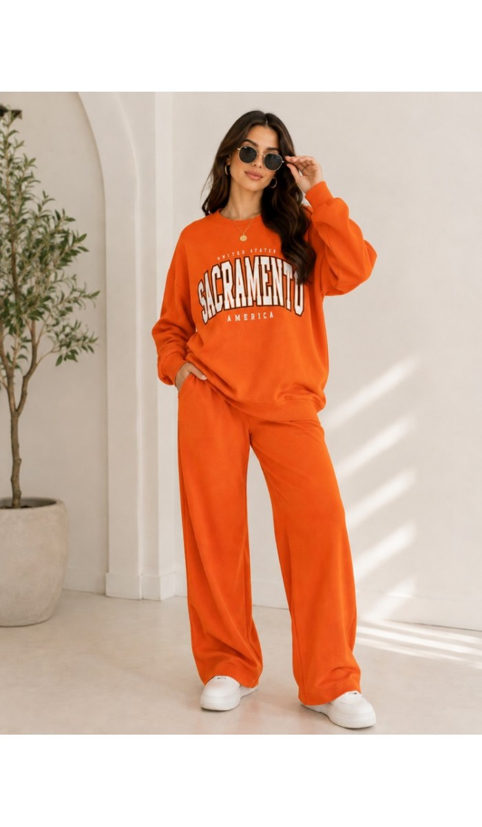 Kadın Turuncu Bisiklet Yaka Sweatshirt