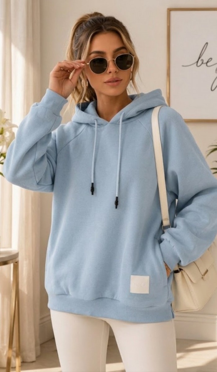 Kadın Turkuaz Kapşonlu Sweatshirt