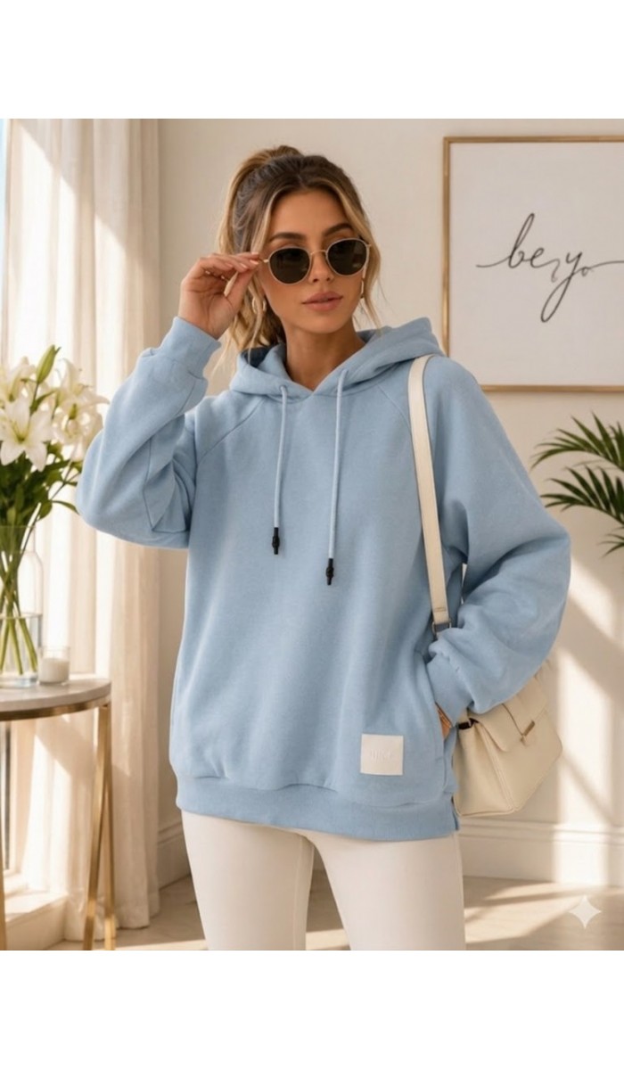 Kadın Turkuaz Kapşonlu Sweatshirt