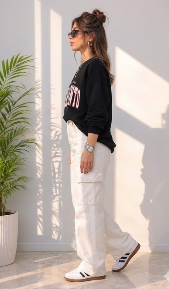 Kadın Siyah Bisiklet Yaka Sweatshirt Kadın Siyah Bisiklet Yaka Sweatshirt