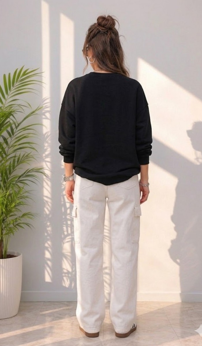 Kadın Siyah Bisiklet Yaka Sweatshirt Kadın Siyah Bisiklet Yaka Sweatshirt