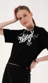 Kadın Siyah Baskılı Drop T-Shirt Kadın Siyah Baskılı Drop T-Shirt