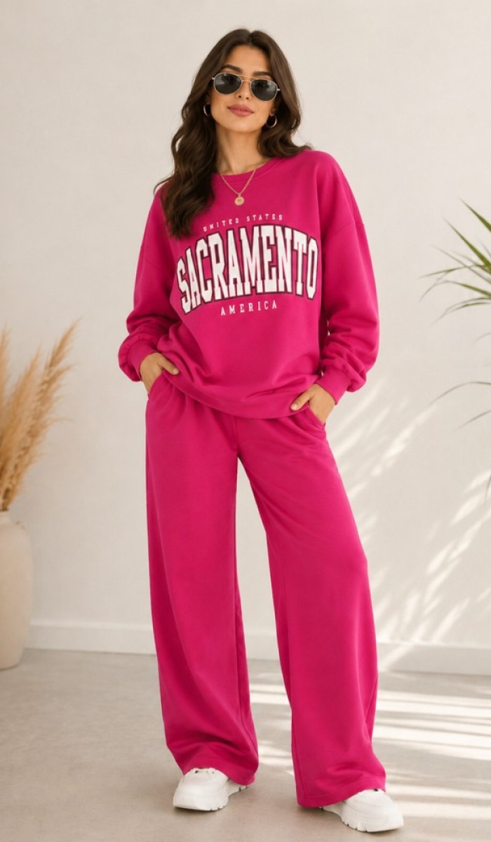 Kadın Pembe Bisiklet Yaka Sweatshirt