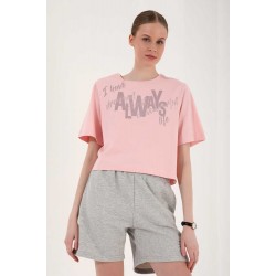 Kadın Pembe Baskılı Drop T-Shirt