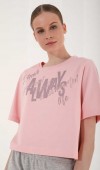 Kadın Pembe Baskılı Drop T-Shirt